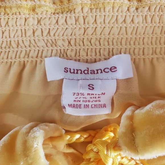 SUNDANCE Gold Floral Velvet/Silk Blend Burnout Ruffle Notch Neck Tunic Women's S - Picture 10 of 11